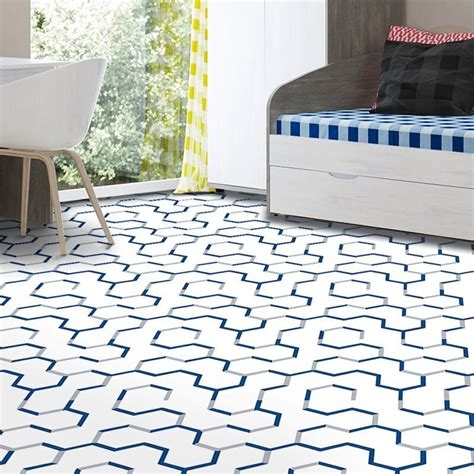 navy and white floor tile